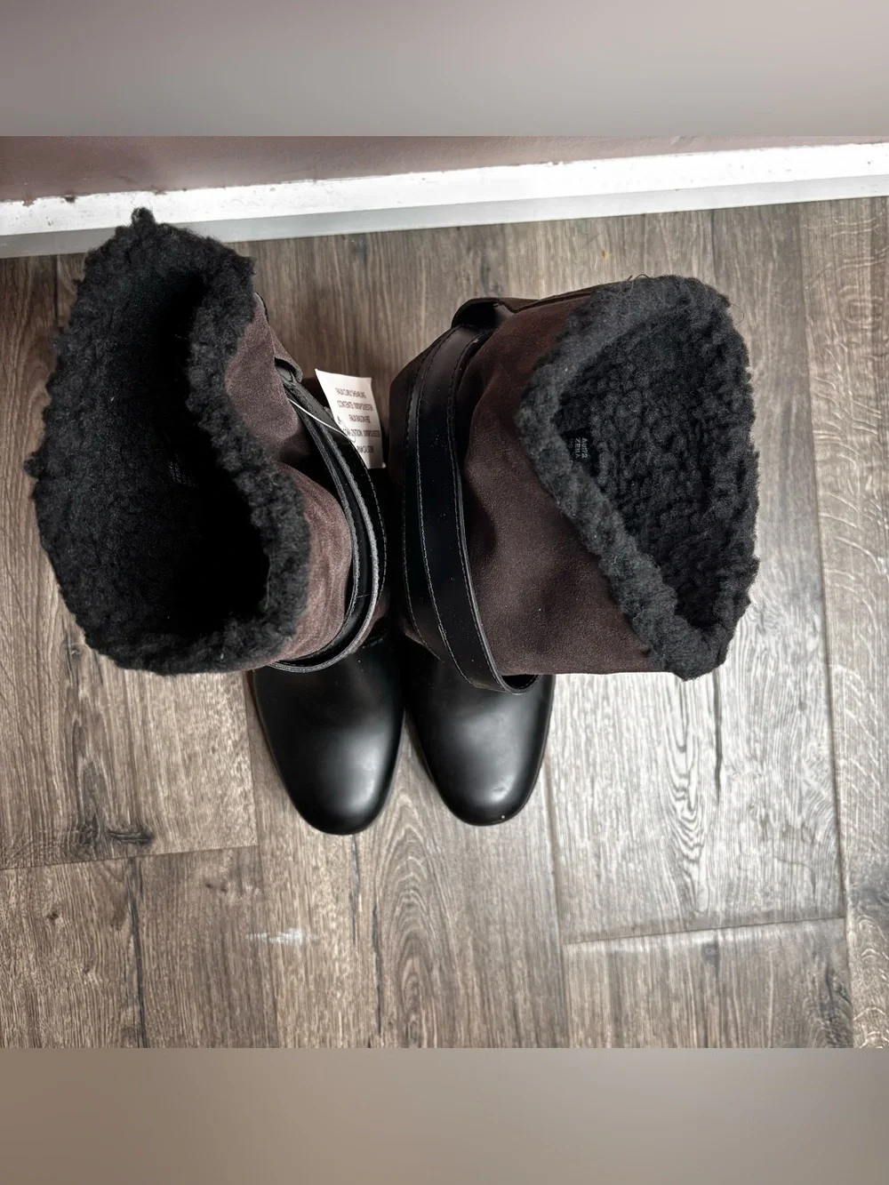 Coach Zena Black and Brown Winter Boots with Faux Fur Cuff Size 9